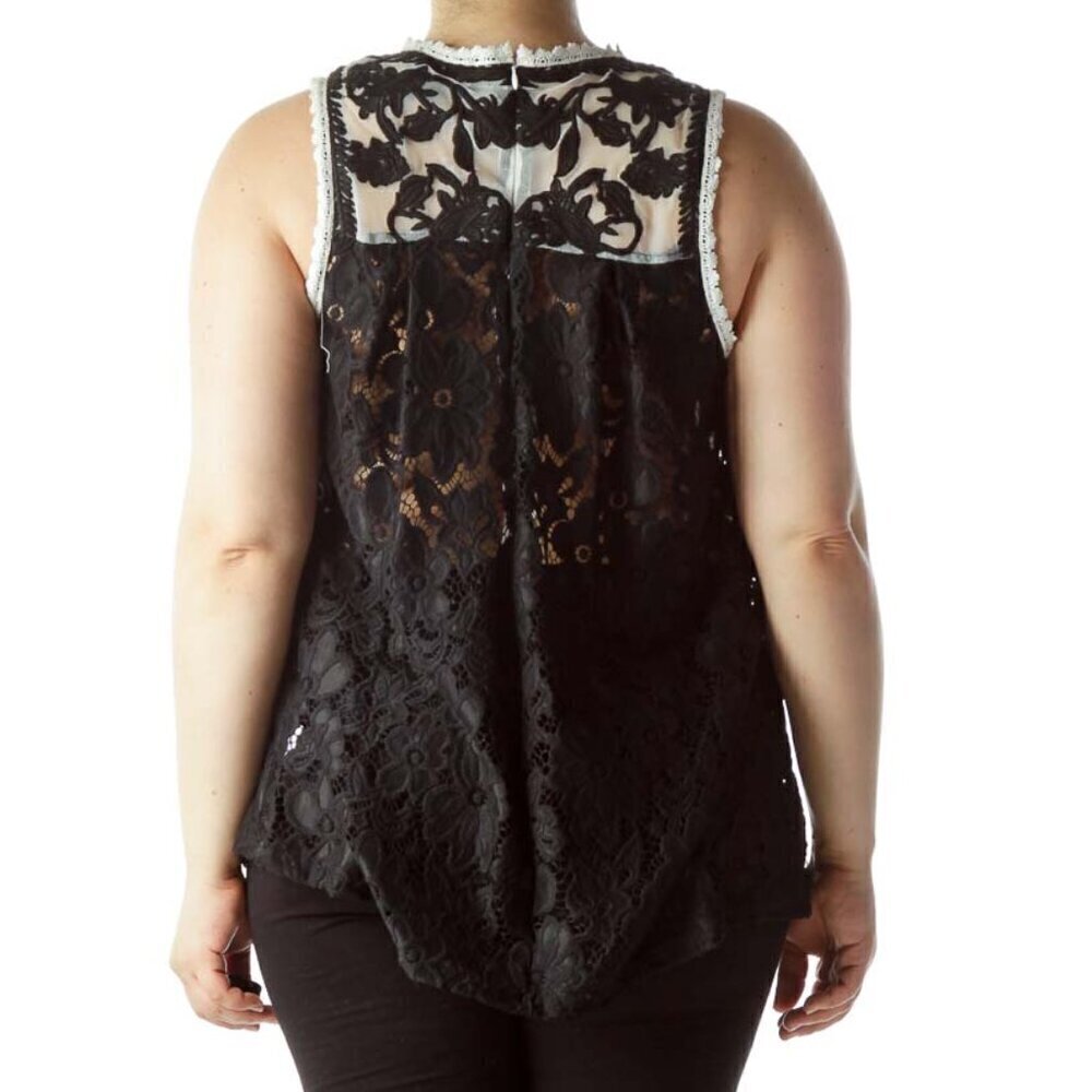 Romeo & Juliet Couture Black Cream Floral Flared Sleeveless Knit Top - Picture 3 of 3